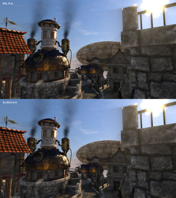 Ejemplo de imagen alisada mediante la técnica de Anti-aliasing Morfológico y con la técnica de Super Muestreo x8.